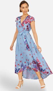 Yumi Floral Mirror Dip Hem Wrap Dress