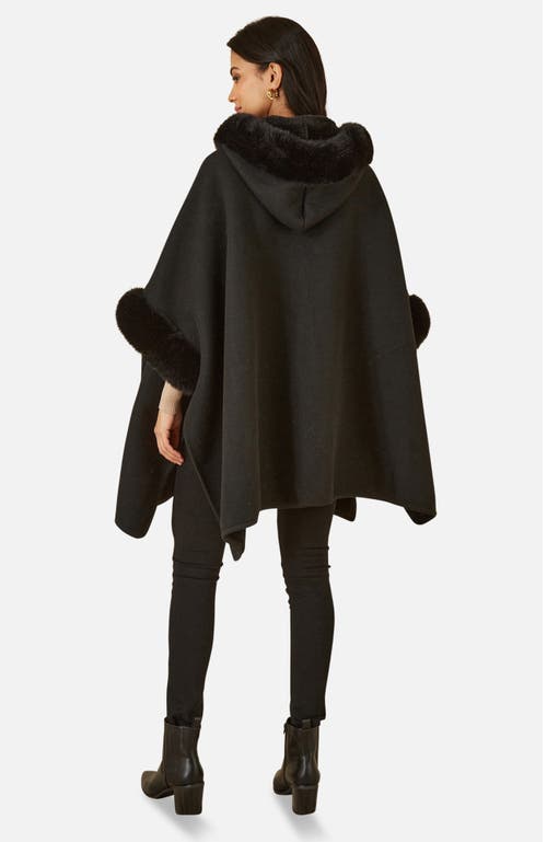 Yumi Hooded Fur Cape Jacket In Black