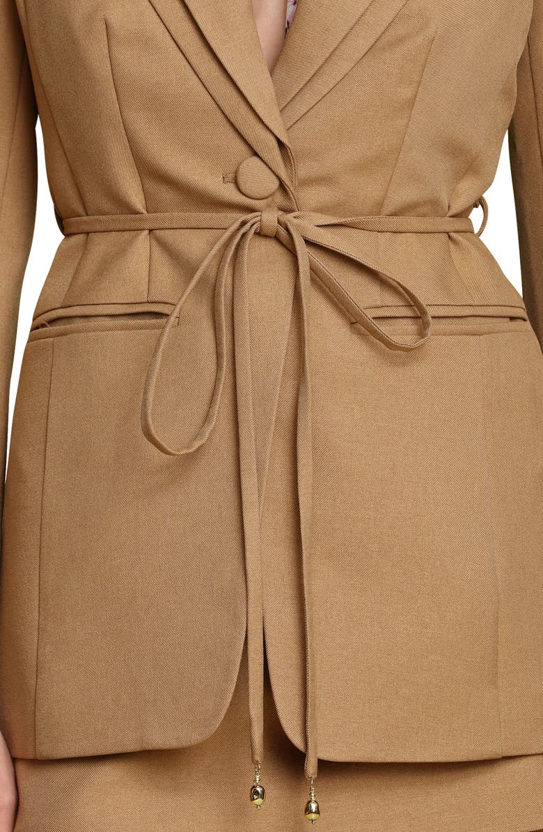 Avec Les Filles Tie Waist Cutaway Blazer, Alternate, color, Honey