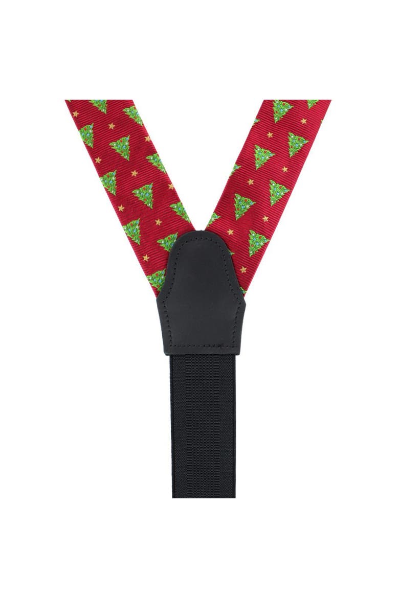 Big and Tall Oh Christmas Tree Novelty Silk Button End Suspenders, Alternate, color, Red