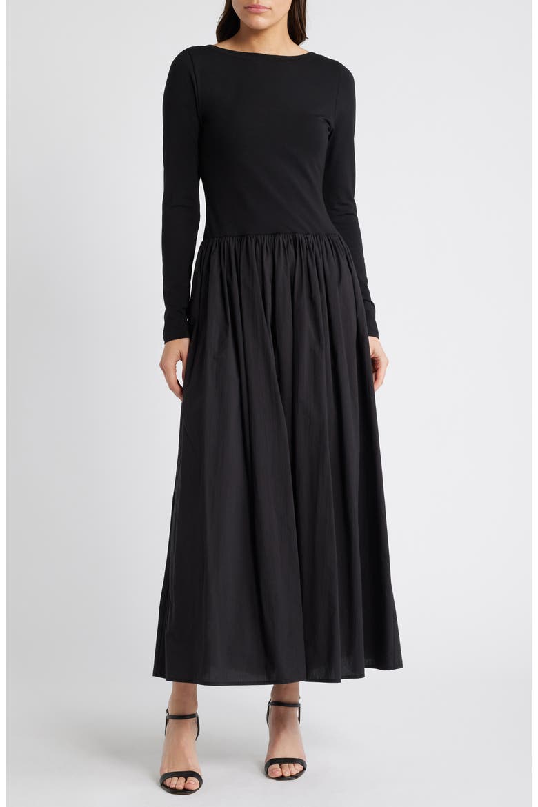 Open Back Long Sleeve Maxi Dress, Main, color, BLACK