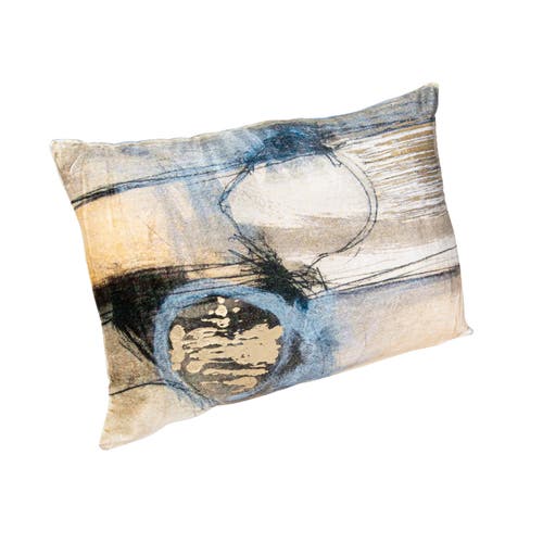 Storied Home Cotton Velvet Printed Lumbar Pillow With Gold Foil In Blue