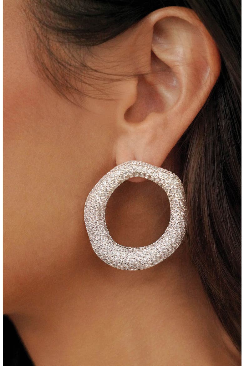 Pavé Cubic Zirconia Open Circle Drop Earrings, Alternate, color, SILVER