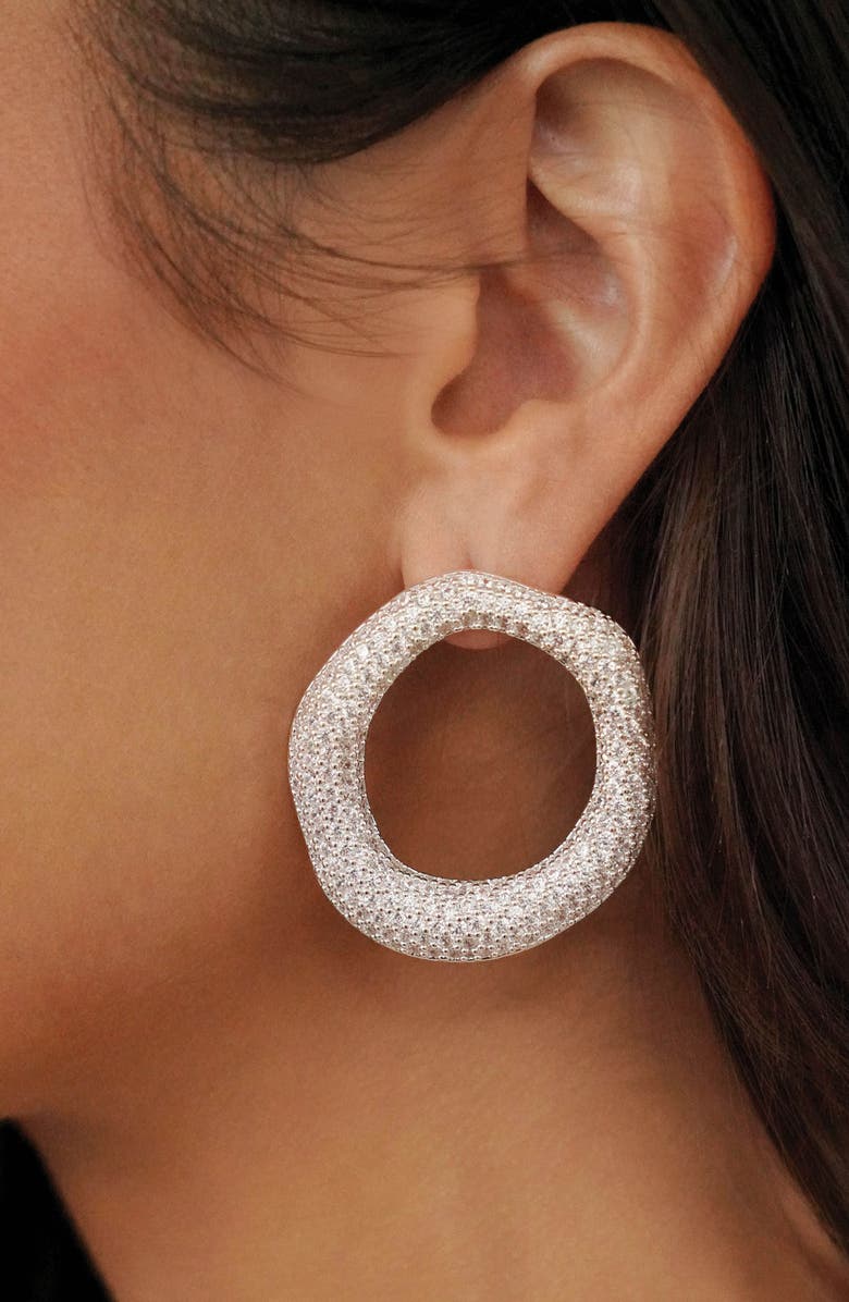 Ettika Pavé Cubic Zirconia Open Circle Drop Earrings, Alternate, color, Silver