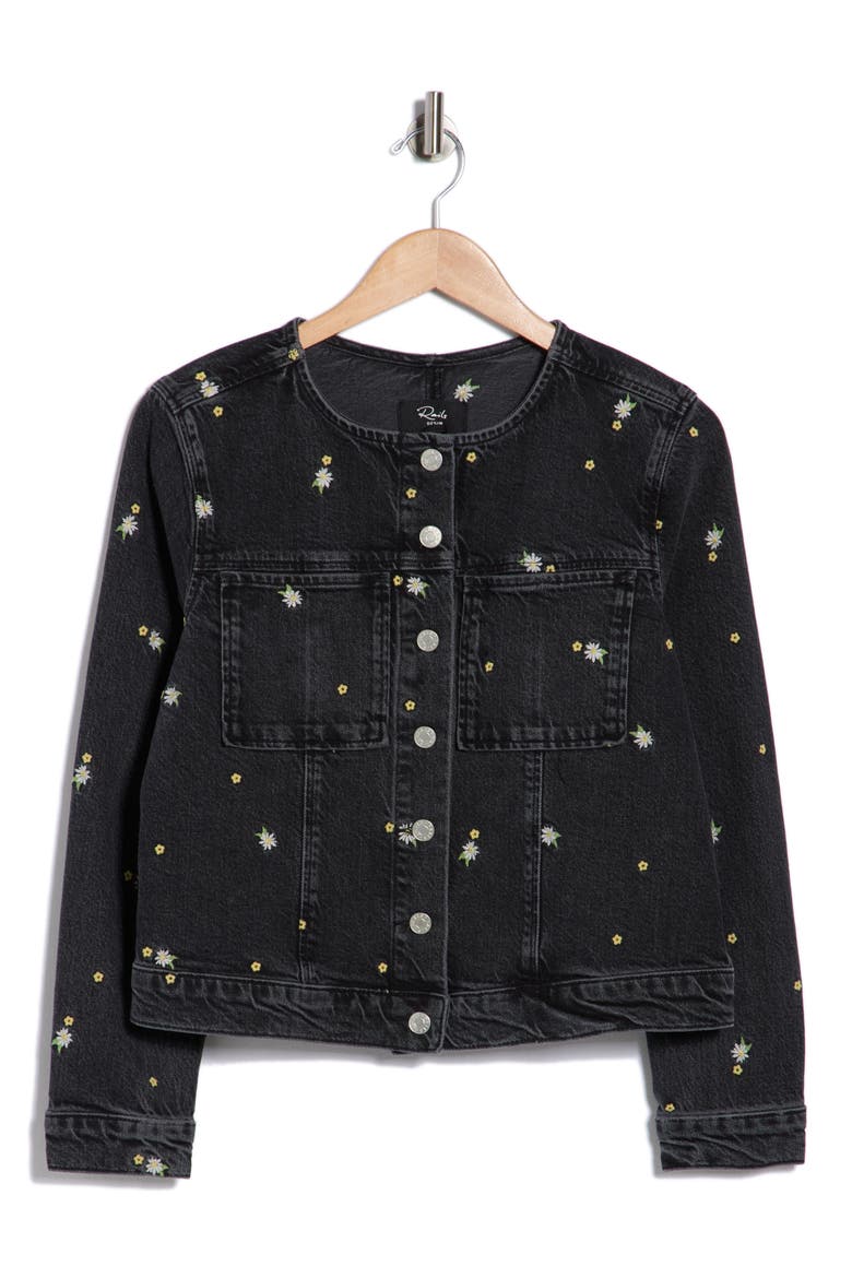 Lido Floral Embroidered Denim Jacket, Alternate, color, ASH BLACK FLORAL