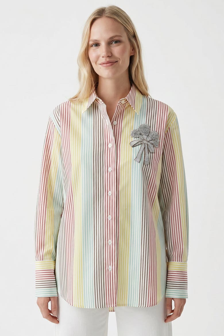 Fauve Long Sleeve Embroidered Cuffed Shirt, Alternate, color, Multi Color