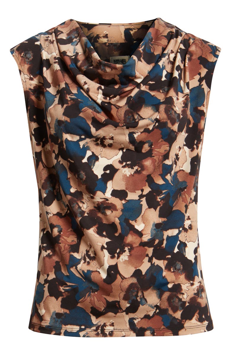 Anne Klein Pleated Cowl Neck Top, Alternate, color, Baltic Teal Multi