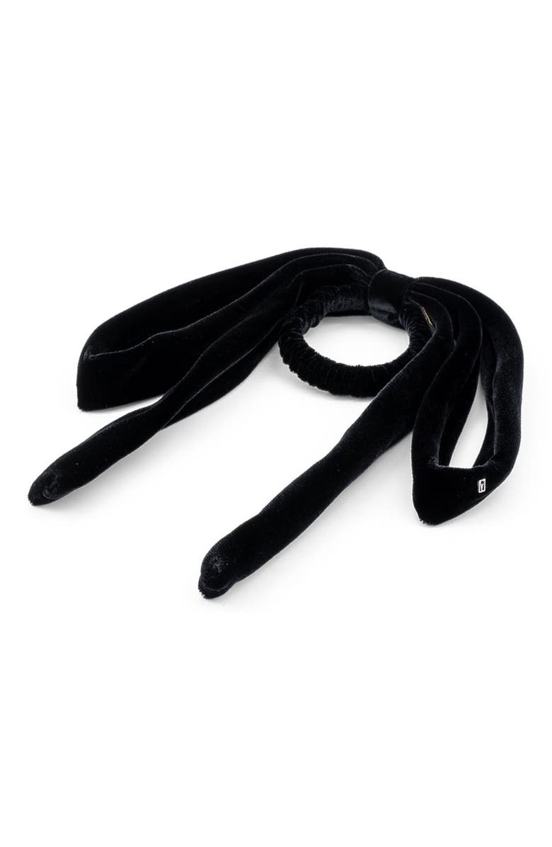 Alexandre de Paris Isild Velvet Ribbon Hair Tie, Alternate, color, Black