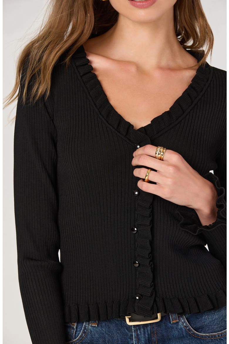 Ruffle Hem Button-Up Cardigan, Alternate, color, BLACK