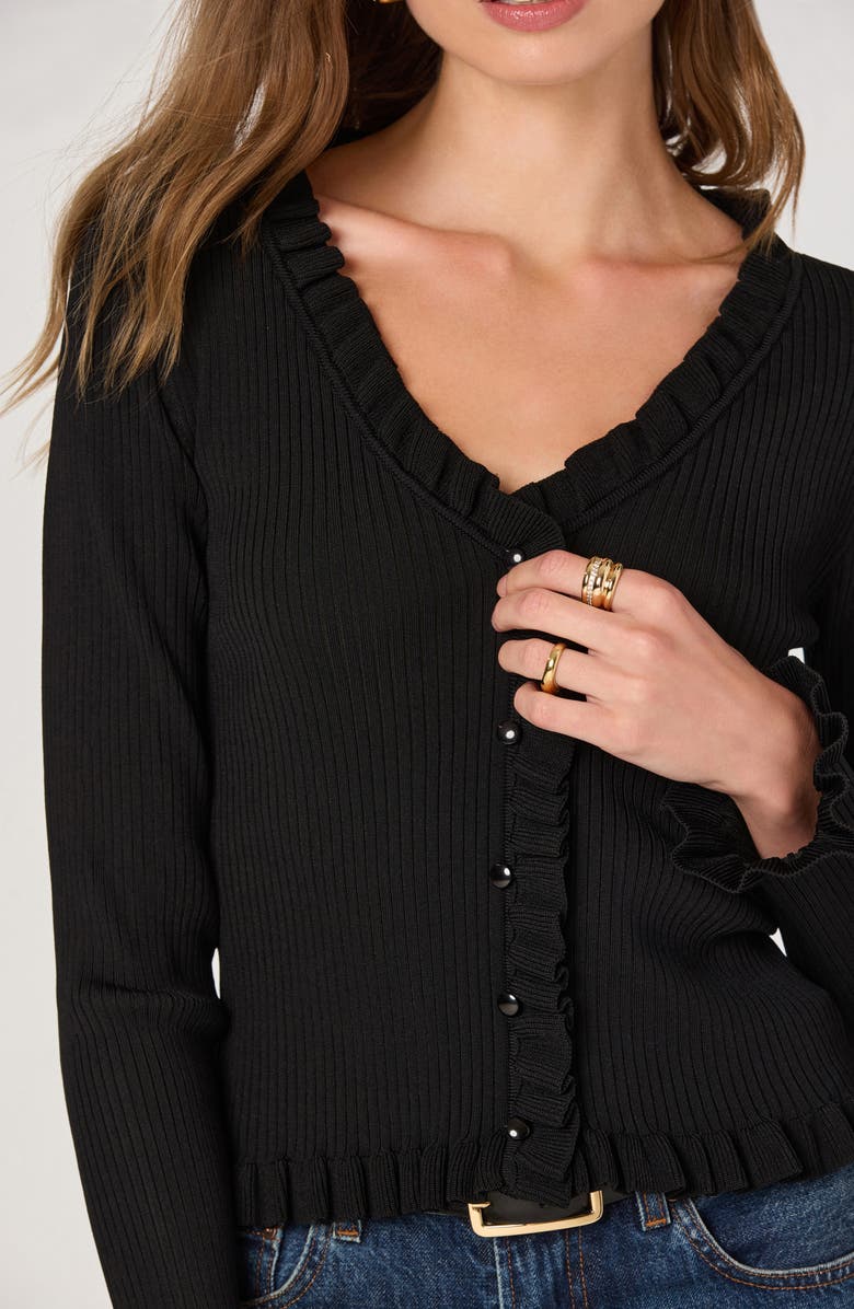 ASTR the Label Ruffle Hem Button-Up Cardigan, Alternate, color, Black