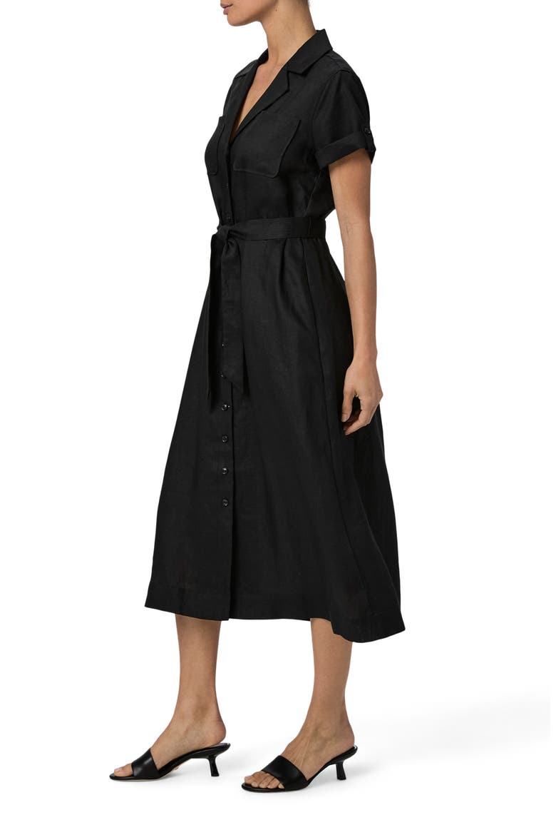 Lexina Tie Waist Linen Midi Dress, Alternate, color, BLACK