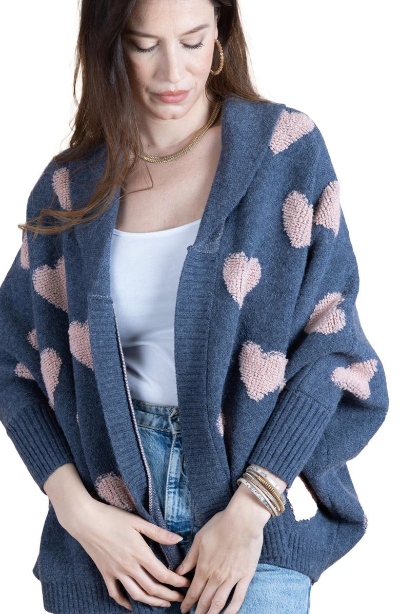 SAACHI Textured Heart Cardigan, Alternate, color, Denim