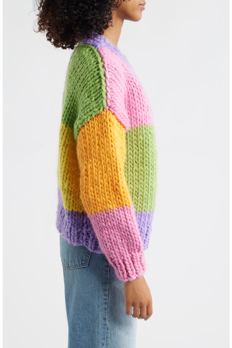 Colorblock Chunky Cardigan, Alternate, color, GREEN