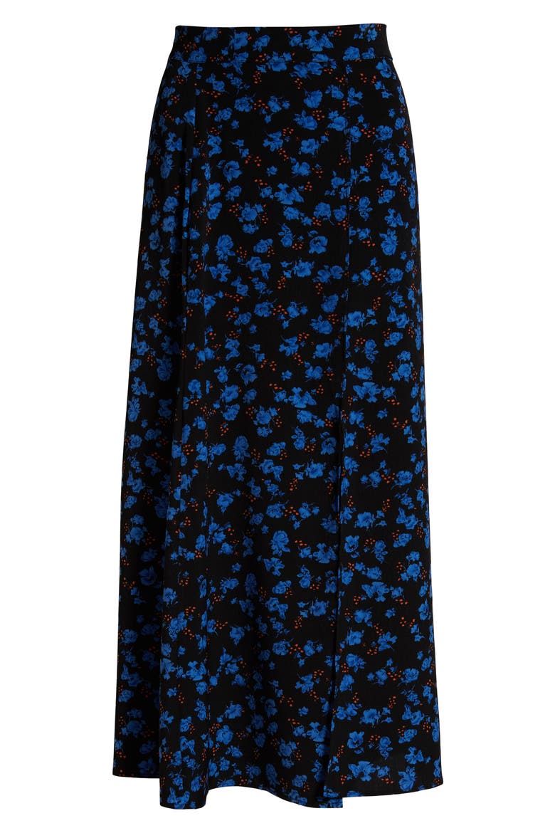 Prima Floral Print Midi Skirt, Alternate, color, BLUE MULTI FLORAL
