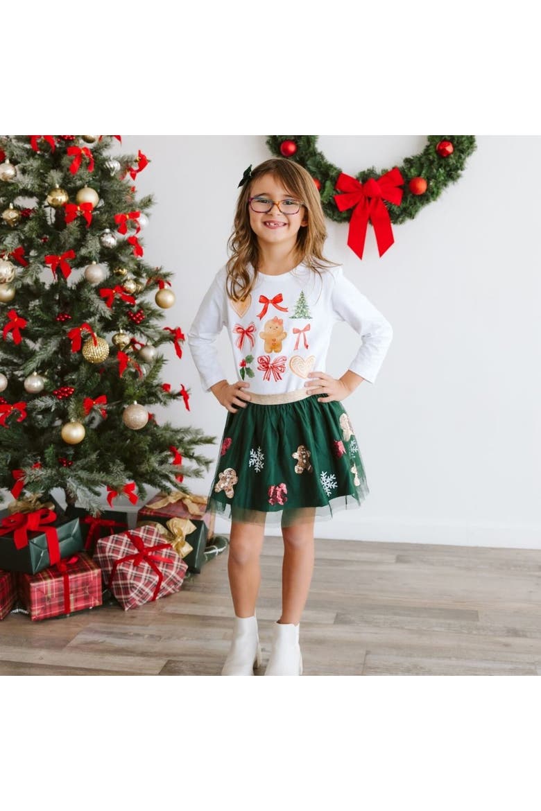 Gingerbread Joy Sequin Christmas Tutu, Alternate, color, Forest Green