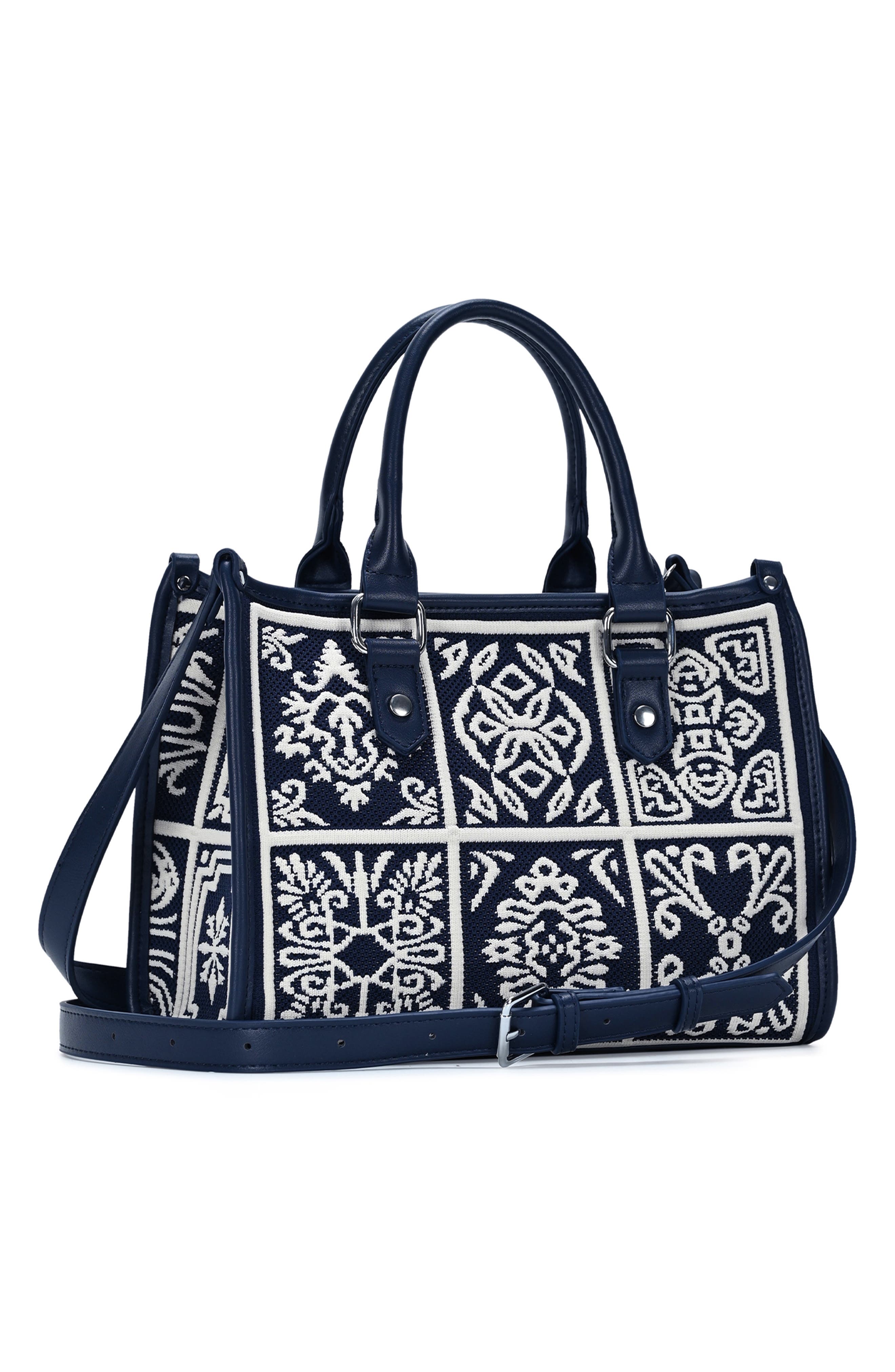 Bandana Print Satchel, Alternate, color, NAVY