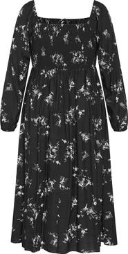 City Chic Floral Print Long Sleeve Dress