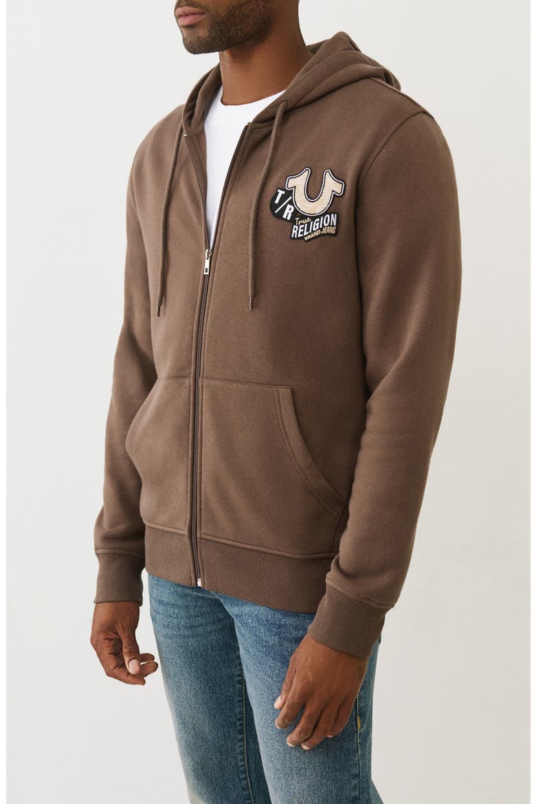 Embroidered Patch Zip Hoodie, Alternate, color, MAJOR BROWN