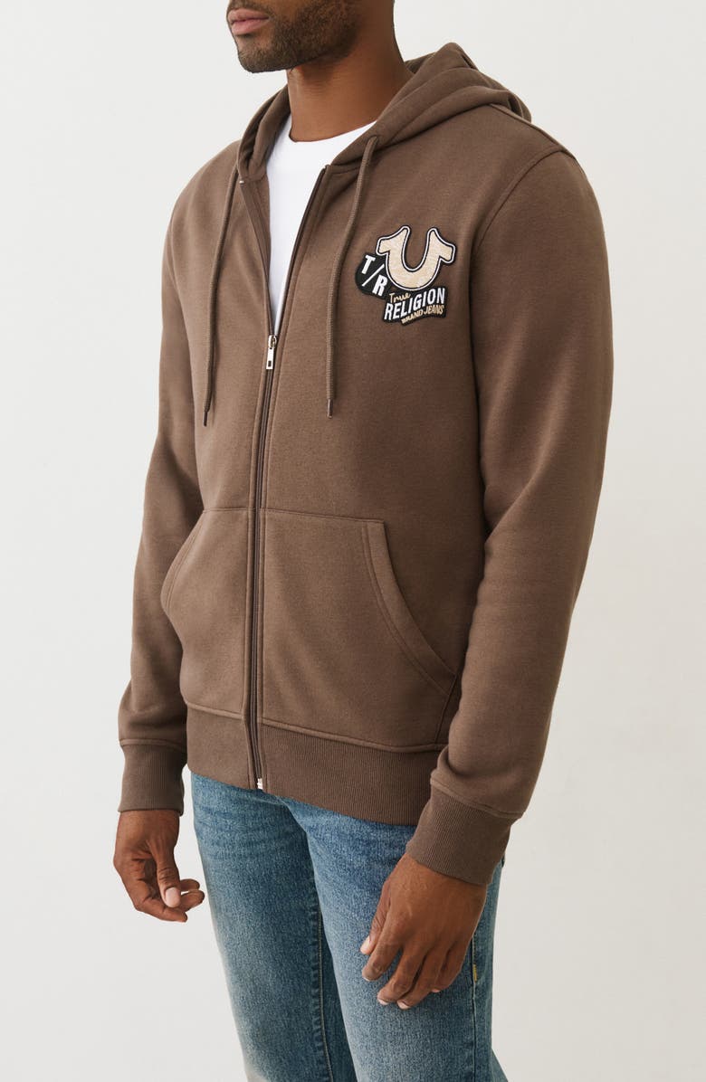 True Religion Embroidered Patch Zip Hoodie, Alternate, color, Major Brown