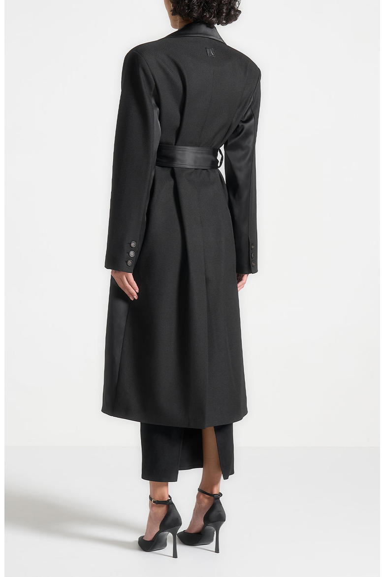 Ilona Tailored Satin Trench Coat, Alternate, color, Black