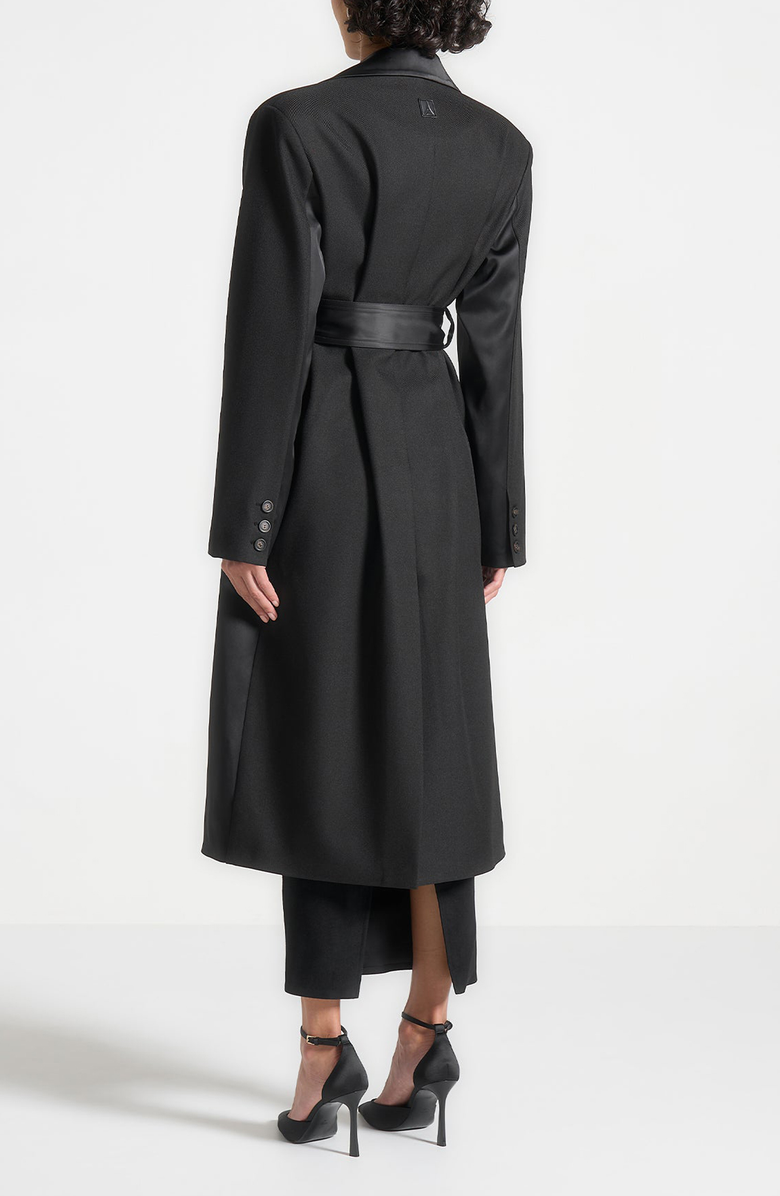 Manière De Voir Ilona Tailored Satin Trench Coat, Alternate, color, Black