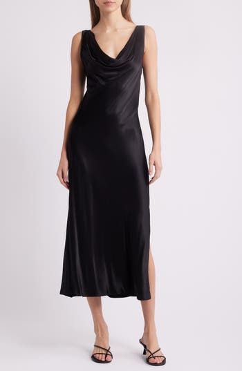 Rails Nat Satin Midi Dress In Black