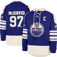 '47 Men's '47 Connor McDavid Royal Edmonton Oilers Player Name & Number Sweep Check Eternal Lacer Sweatshirt