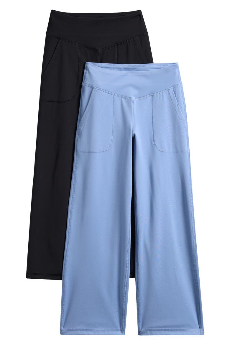 Kids' 2-Pack Super Comfy Wide Leg Leggings, Main, color, TIDAL WAVE/ BLACK