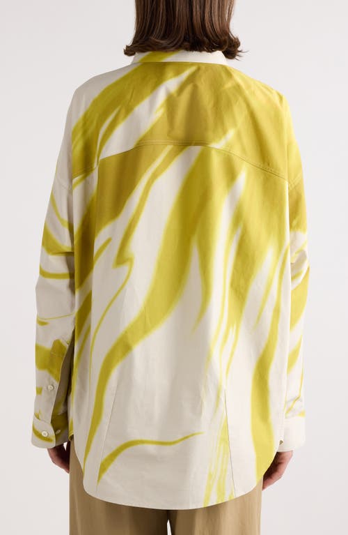 Dries Van Noten Casio Print Oversize Cotton Poplin Button-up Shirt In Lime