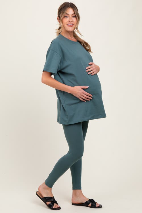 Pinkblush Oversized Crewneck Short Sleeve And Legging Set In Green