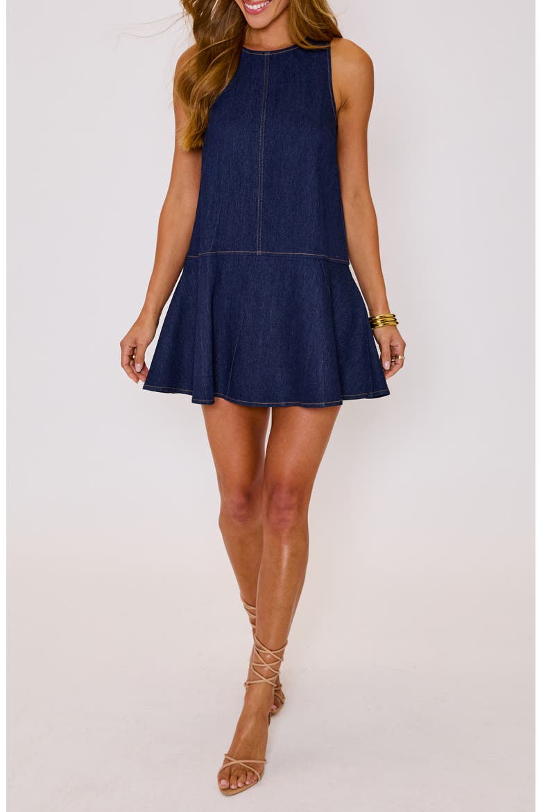 Olivia Denim Fit & Flare Minidress, Main, color, DARK WASH
