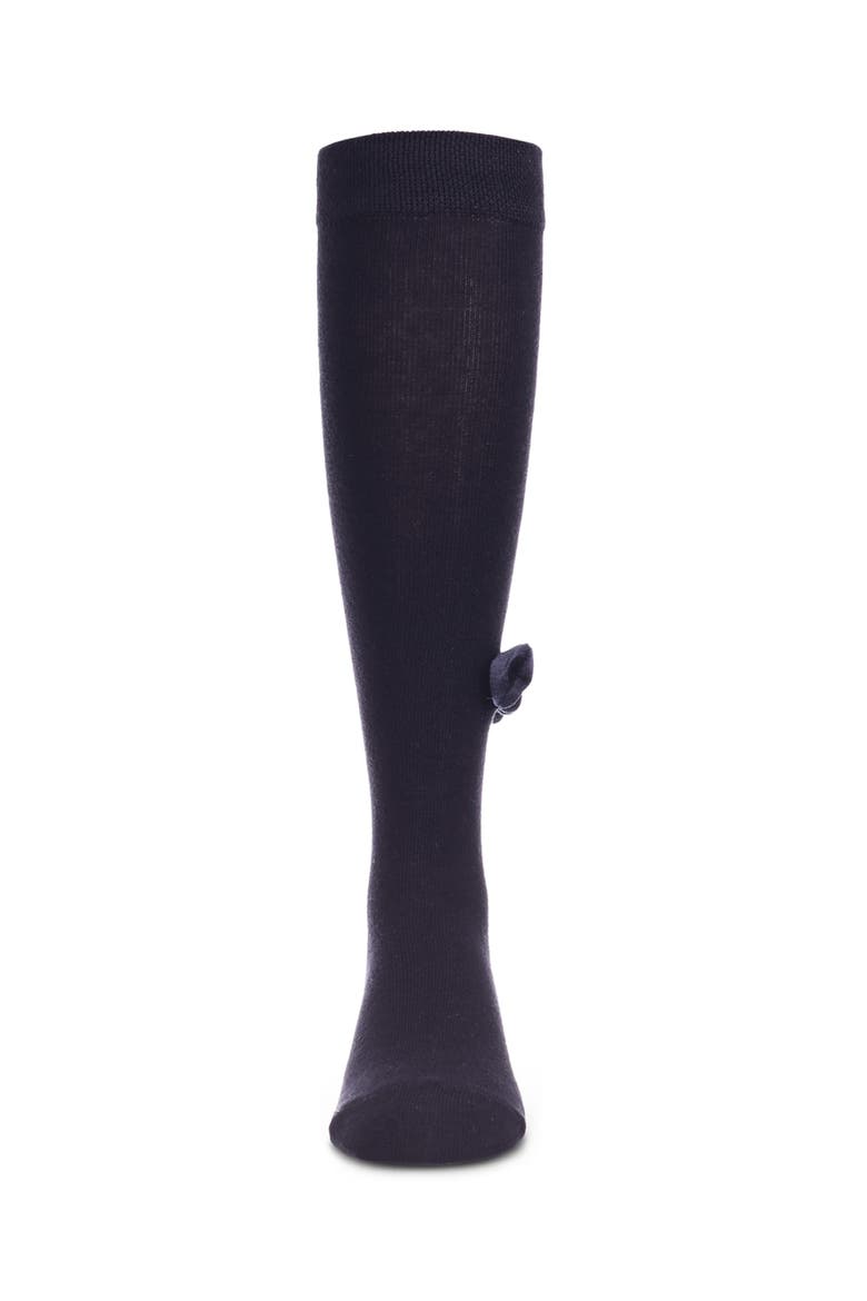 Velvet Bow Knee High Sock, Alternate, color, Navy