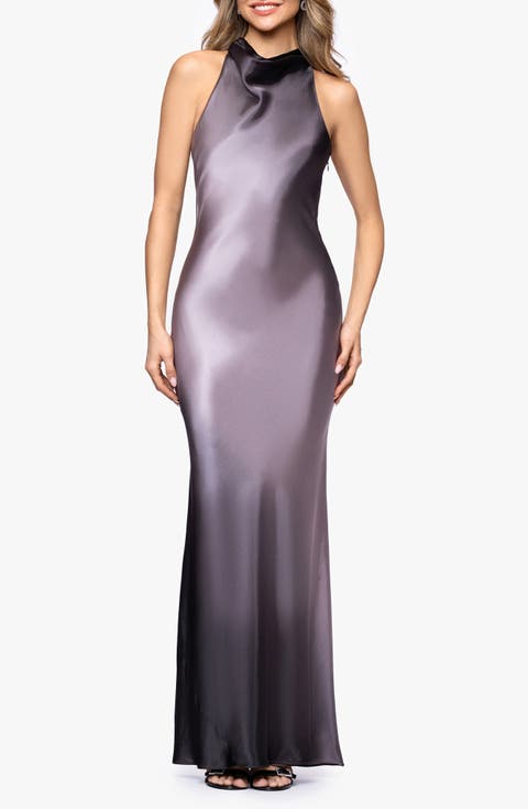 Ombré Satin Halter Neck Gown