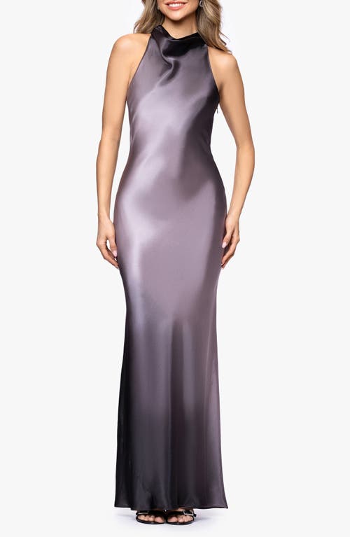 Betsy & Adam Ombré Satin Halter Neck Gown In Purple
