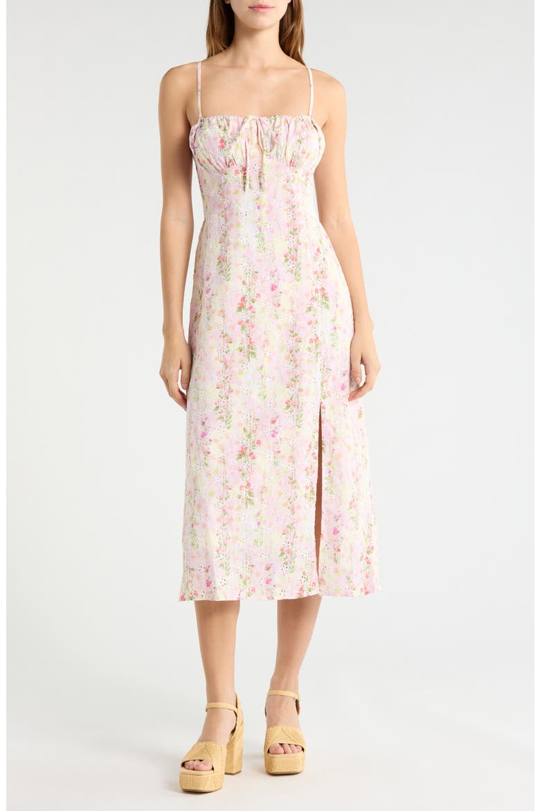 Floral Eyelet Corset Midi Sundress, Main, color, CREAM PINK