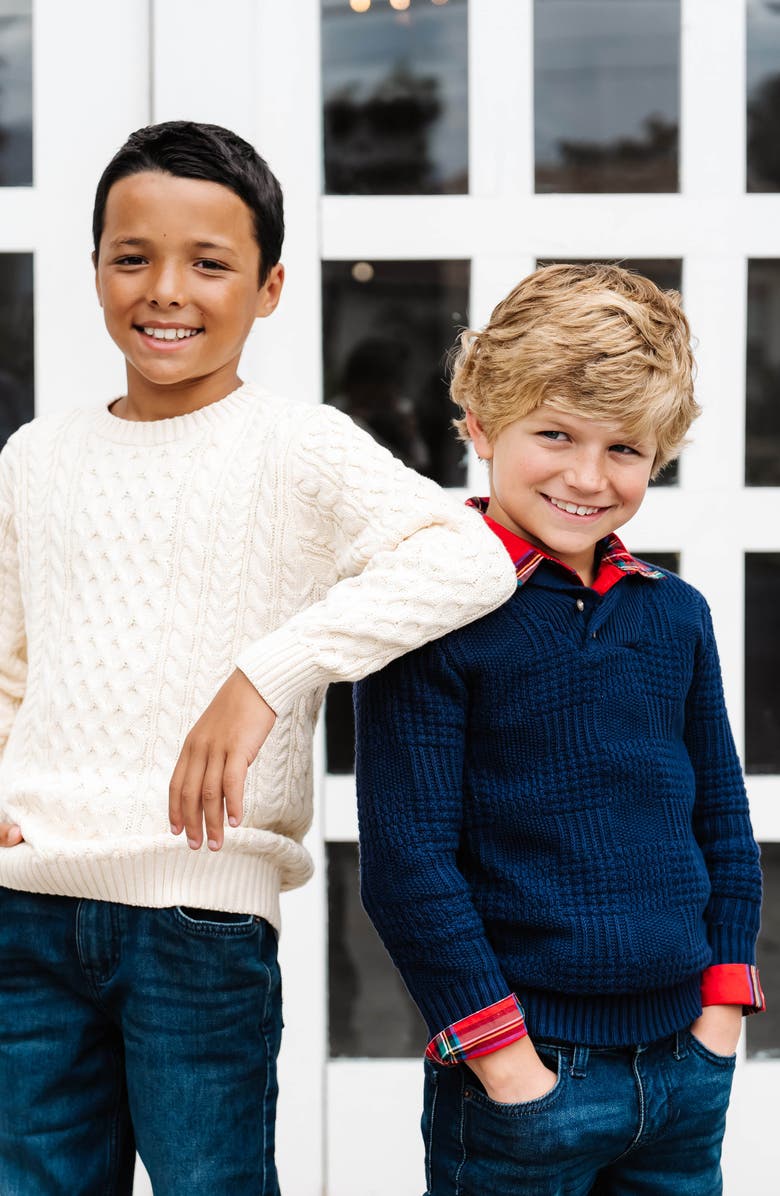 Hope & Henry Baby Boys' Organic Textured Shawl Collar Sweater, Infant, Alternate, color, Navy Glen Plaid Texture