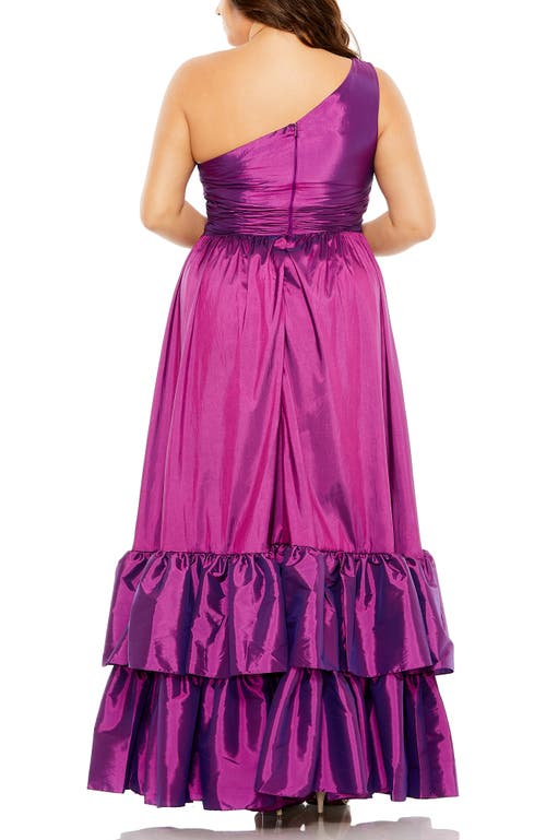Mac Duggal One Shoulder Asymmetrical Ruffle Hem Gown In Ultra Violet