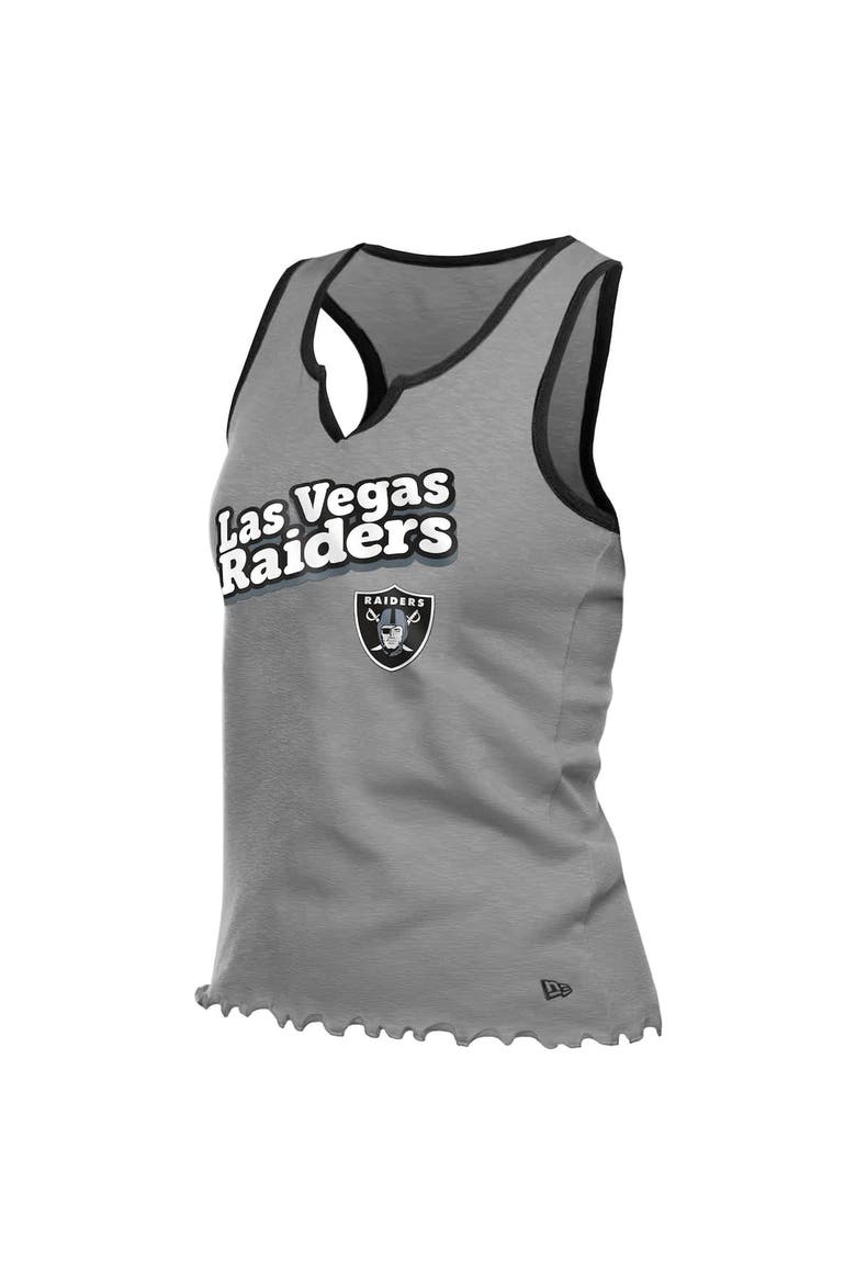 Women's New Era  Silver Las Vegas Raiders Lettuce Hem Notch Neck Tri-Blend Tank Top, Alternate, color, Silver