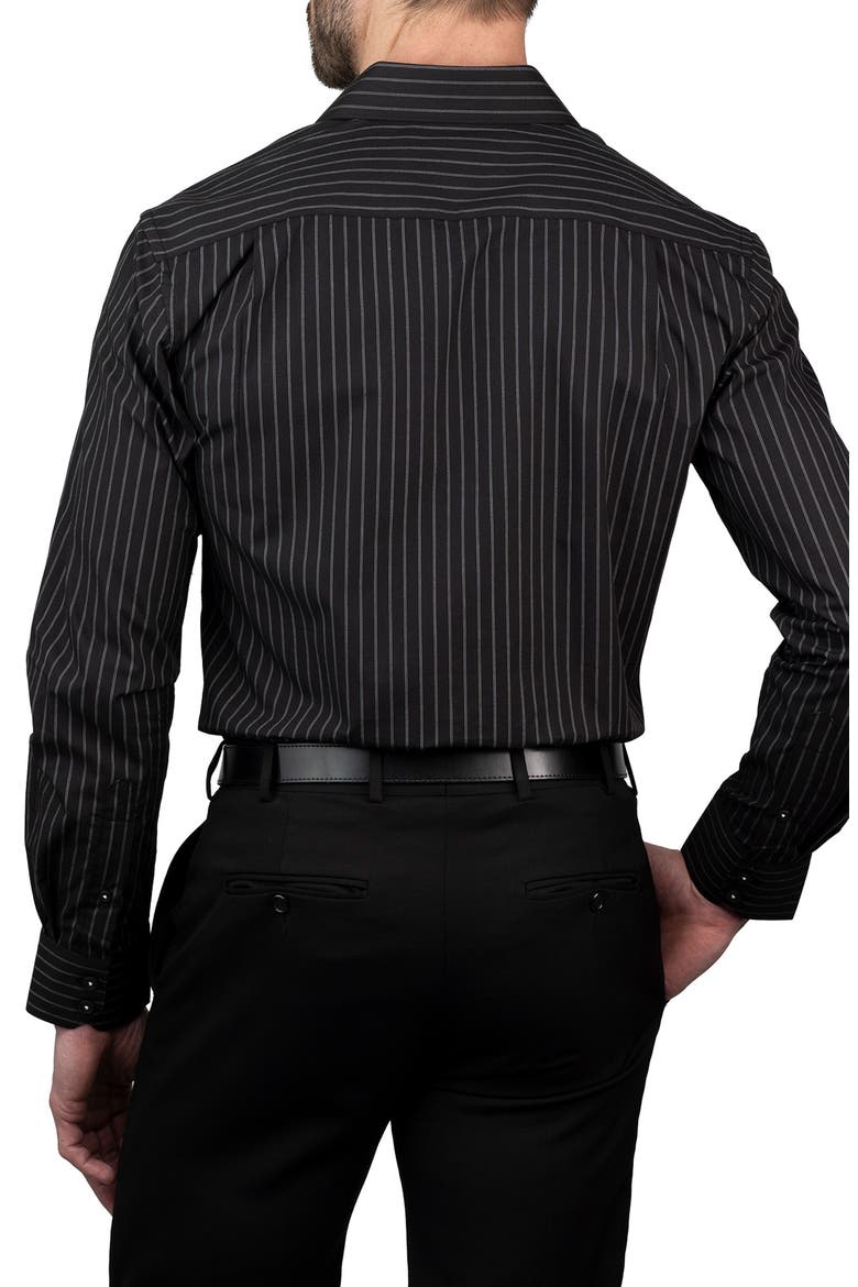 Trim Fit Pinstripe Cotton Dress Shirt, Alternate, color, GRAY