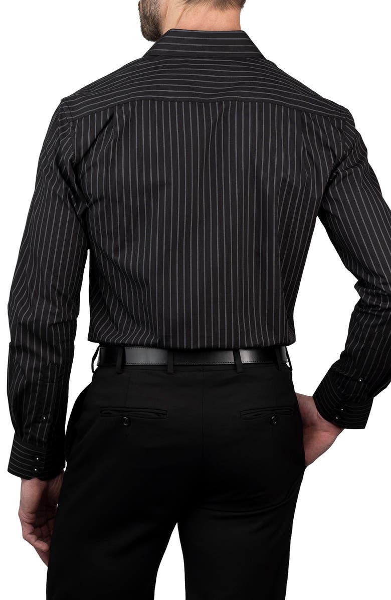 KARL LAGERFELD Trim Fit Pinstripe Cotton Dress Shirt, Alternate, color, Gray