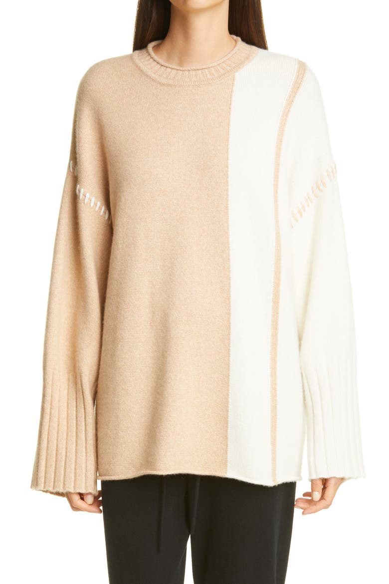 Stripe Wide Sleeve Cashmere & Silk Sweater, Main, color, CREAM