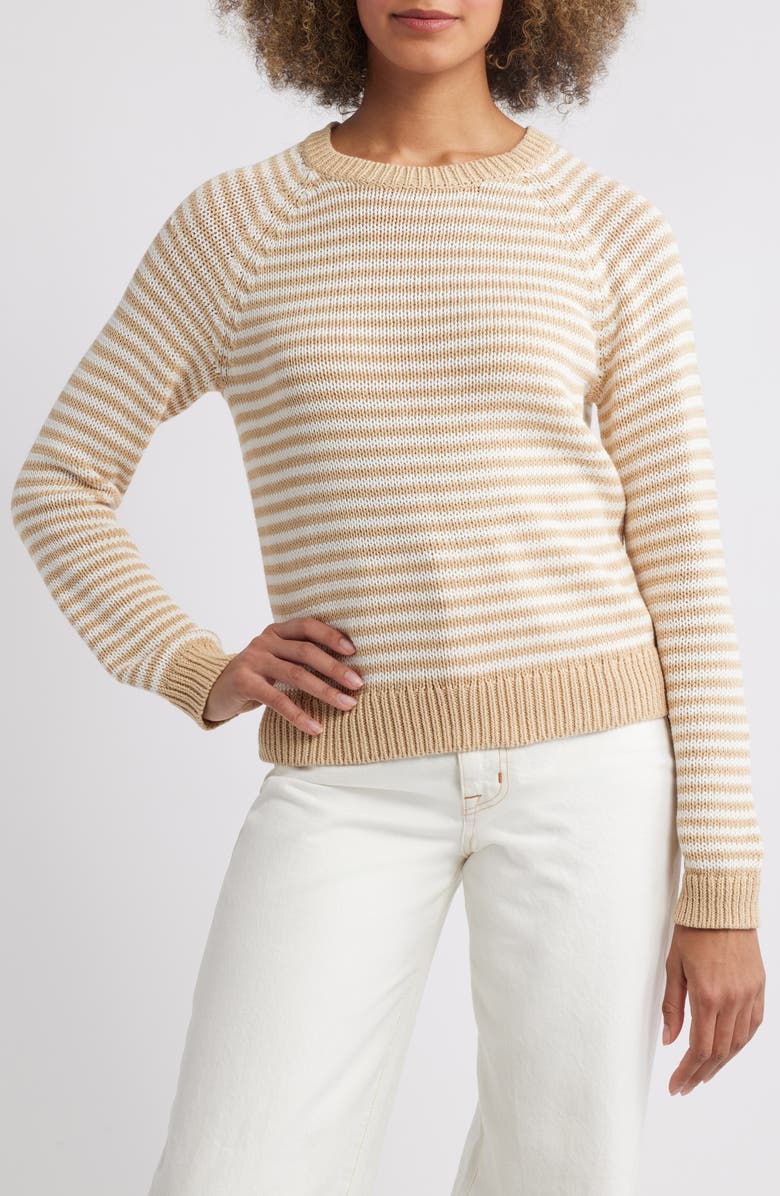 Caslon<sup>®</sup> Stripe Pima Cotton Sweater, Main, color, Tan- Ivory Emily Stripe