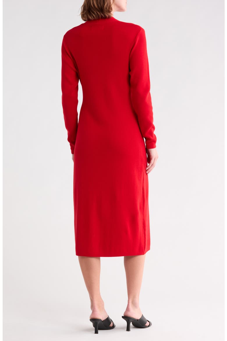 Long Sleeve Faux Wrap Midi Sweater Dress, Alternate, color, RED
