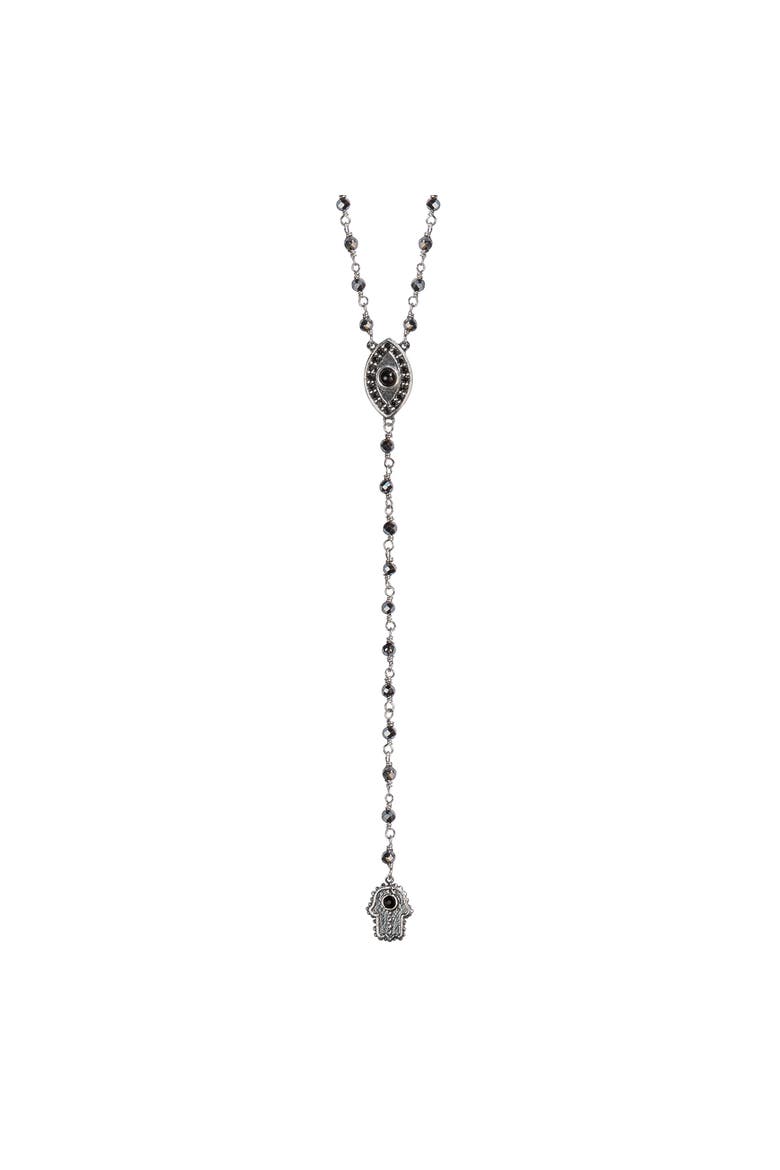 Stand in Strength Rosary Hematite Stone Necklace, Main, color, Silver/Grey