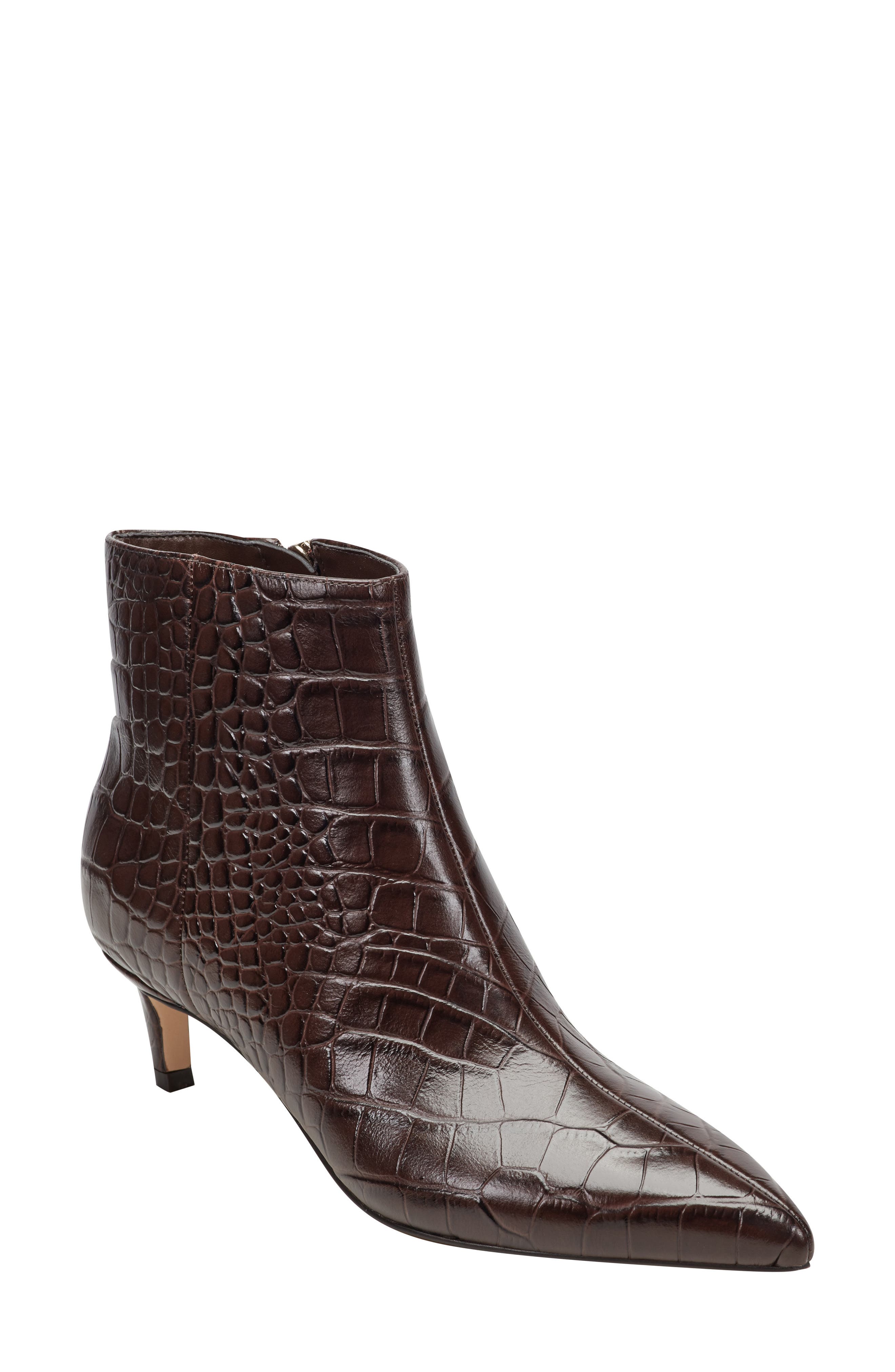 Marc Fisher LTD Itzia Croc Embossed Bootie, Main, color, Dark Brown