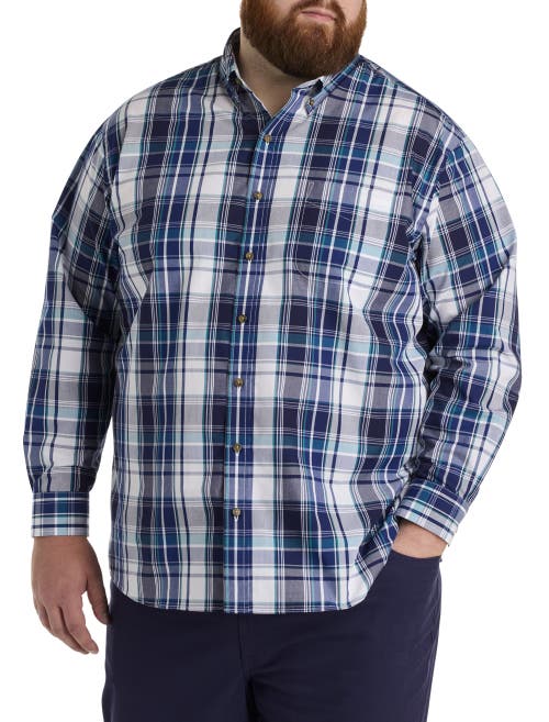 Harbor Bay By Dxl Big & Tall Tonal Plaid Sport Shirt In Blue Multi