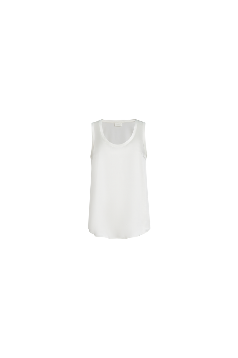 Stretch silk satin top, Alternate, color, White