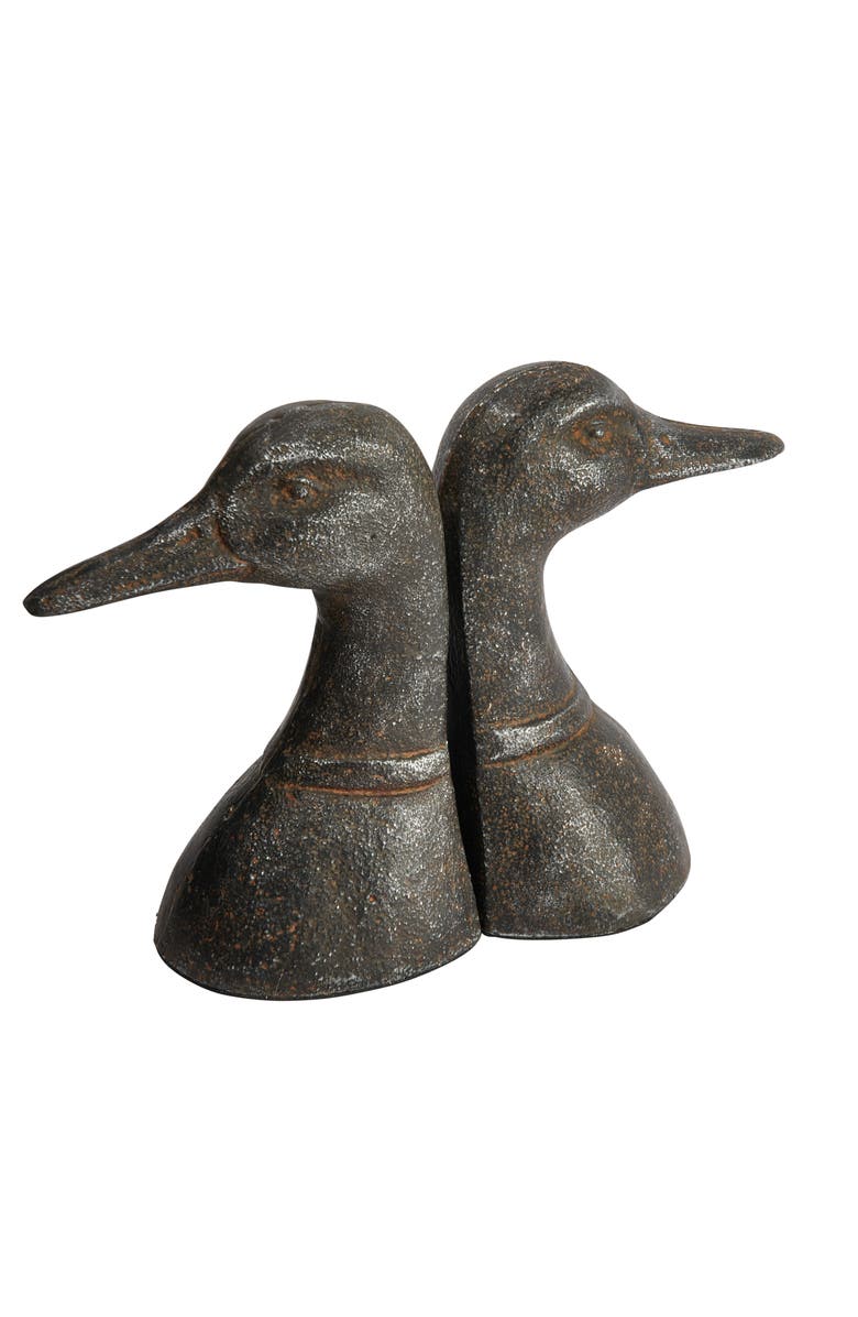 Storied Home Decorative Distressed Cast Metal Duck Head Bookends, Black, Main, color, Brown