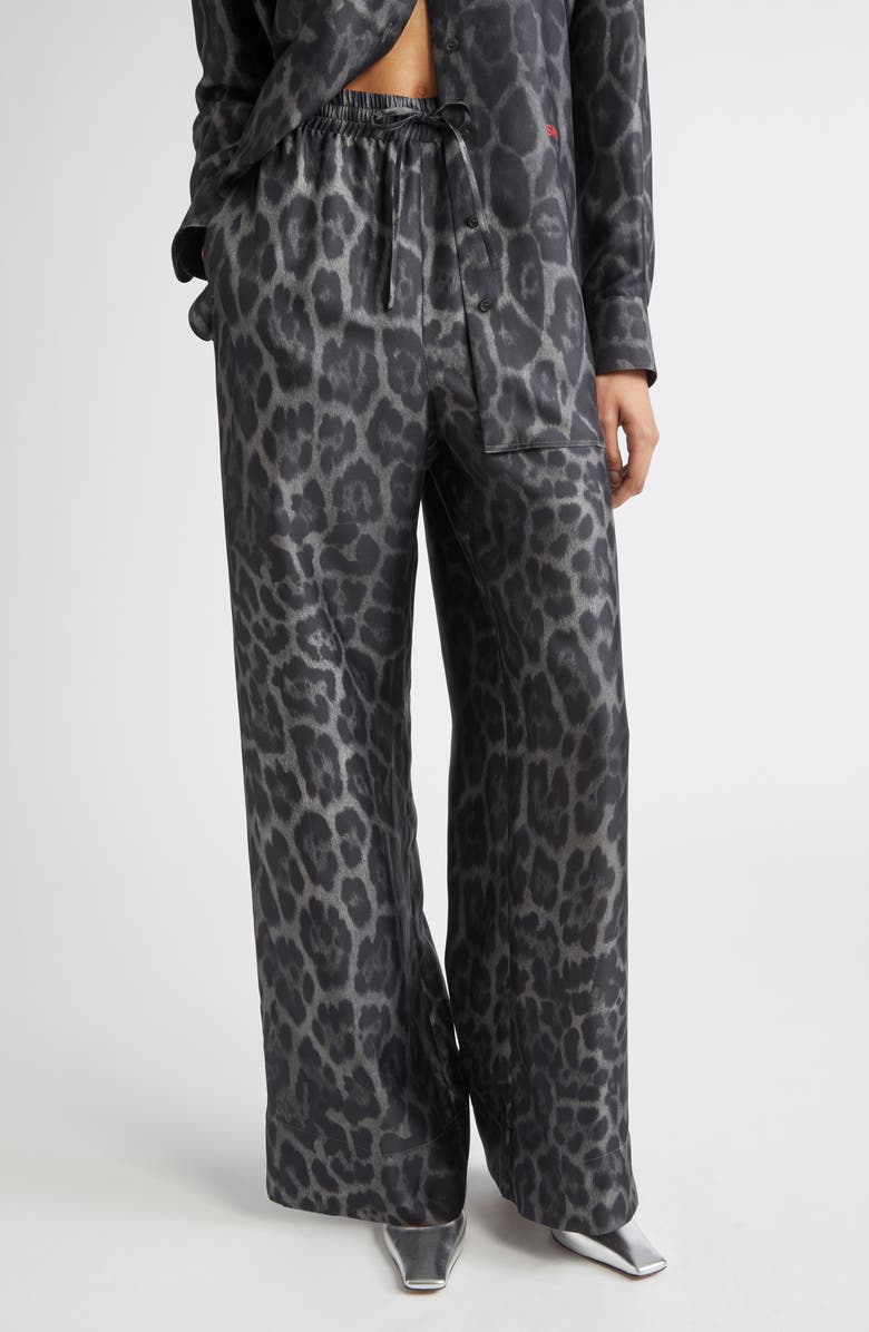 Stella McCartney Leopard Print Silk Pajama Pants, Main, color, 1230 - Ash Grey