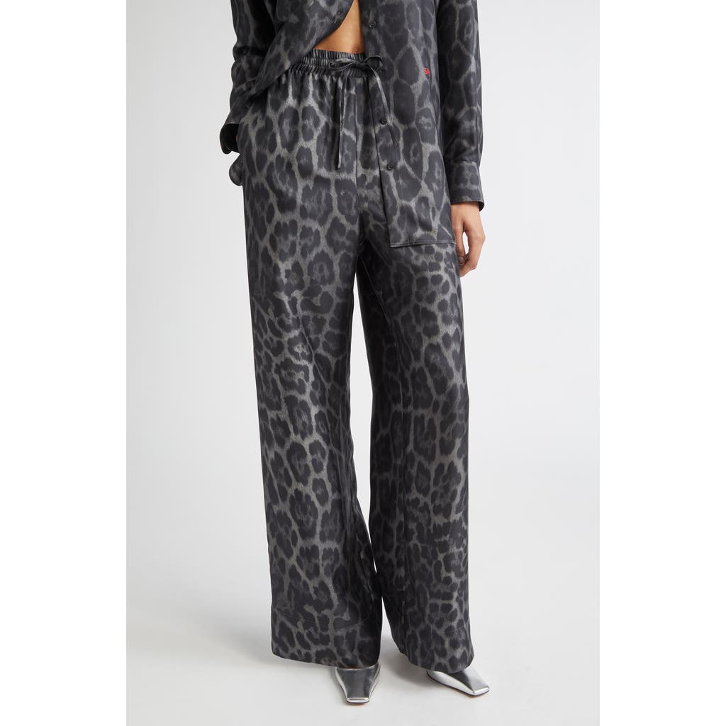 Stella Mccartney Wide Leg Animal Print Trousers With Elastic Waistband In Black